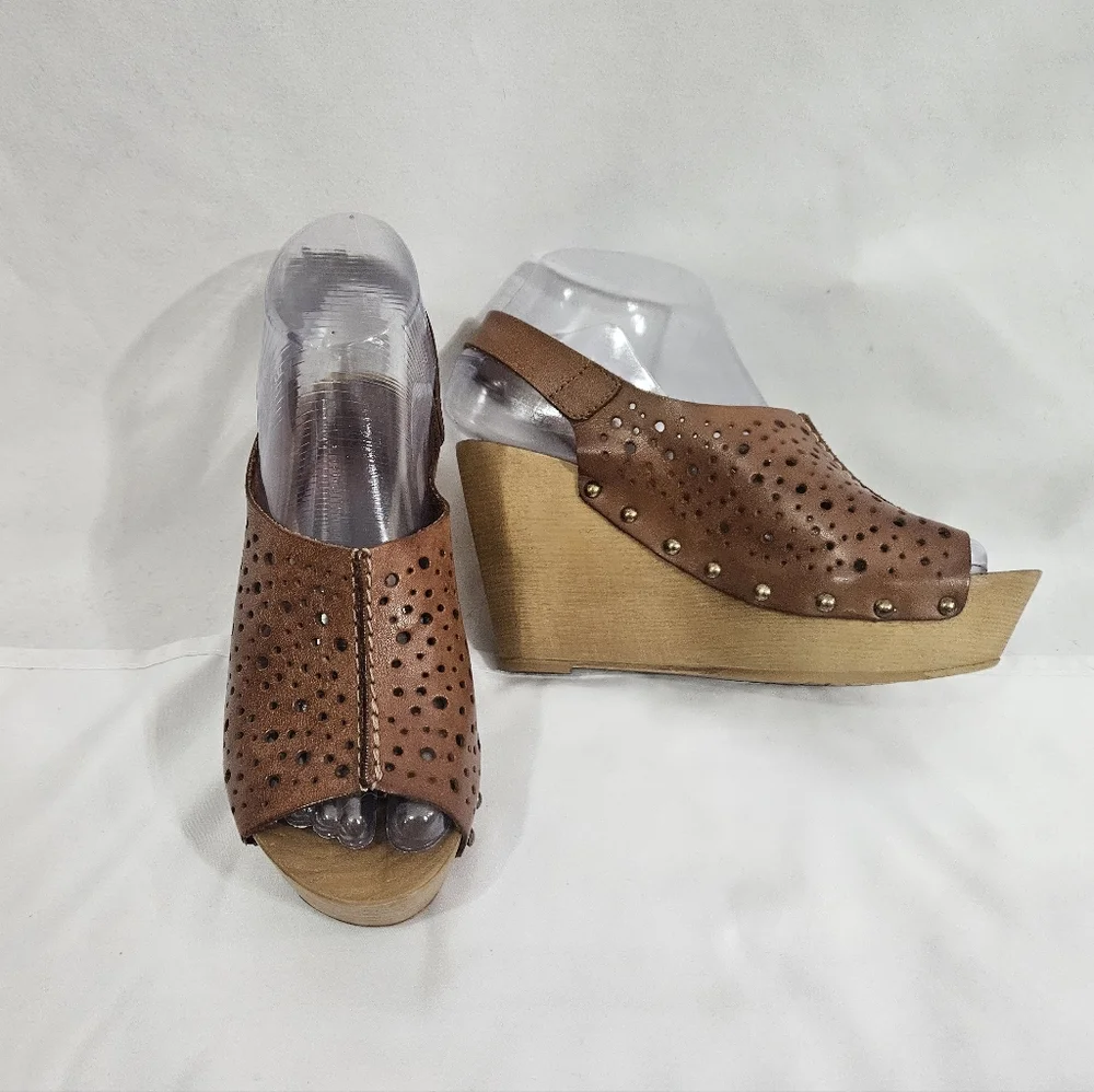 Natalia Blanco Brown Leather Wedge Shoes Womens Size 36